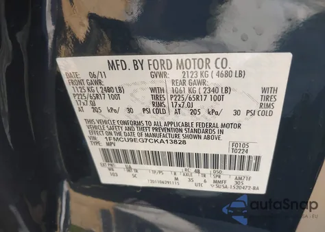 2012 Ford Escape Limited z USA, uszkodzony, nr VIN 1FMCU9EG7CKA13828